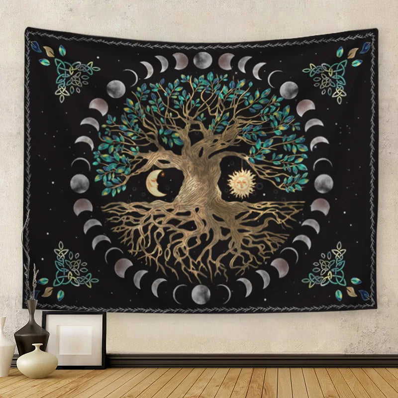 Mysterious Tree of Life Mushroom Forest Tapestry Wall Hanging Fairy Tale Bohemian Psychedelic Home Dormitory Dream Decor