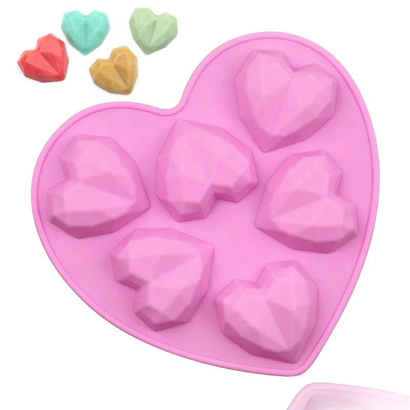 1011 Factory Stock 6 Hole Diamond Heart Shape with 6 Small love Silicone Cake Mold Soap Mould Candle Mold Reused Silicone Resin