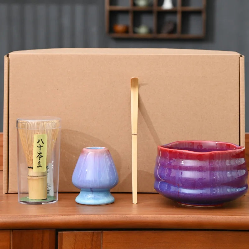 Fast Delivery in Stock Custom Sticker Logo Handcrafted Pottery Chawan Organic Chasen Matcha Making Kit
