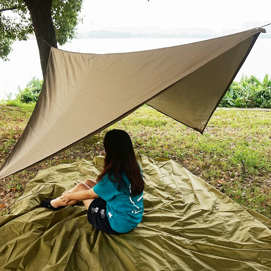 Lightweight 10x12ft 210T Silver Coated Ripstop Waterproof Polyester Hammock Canopy Camping Tent >3000mm Waterproof 1-2 Person