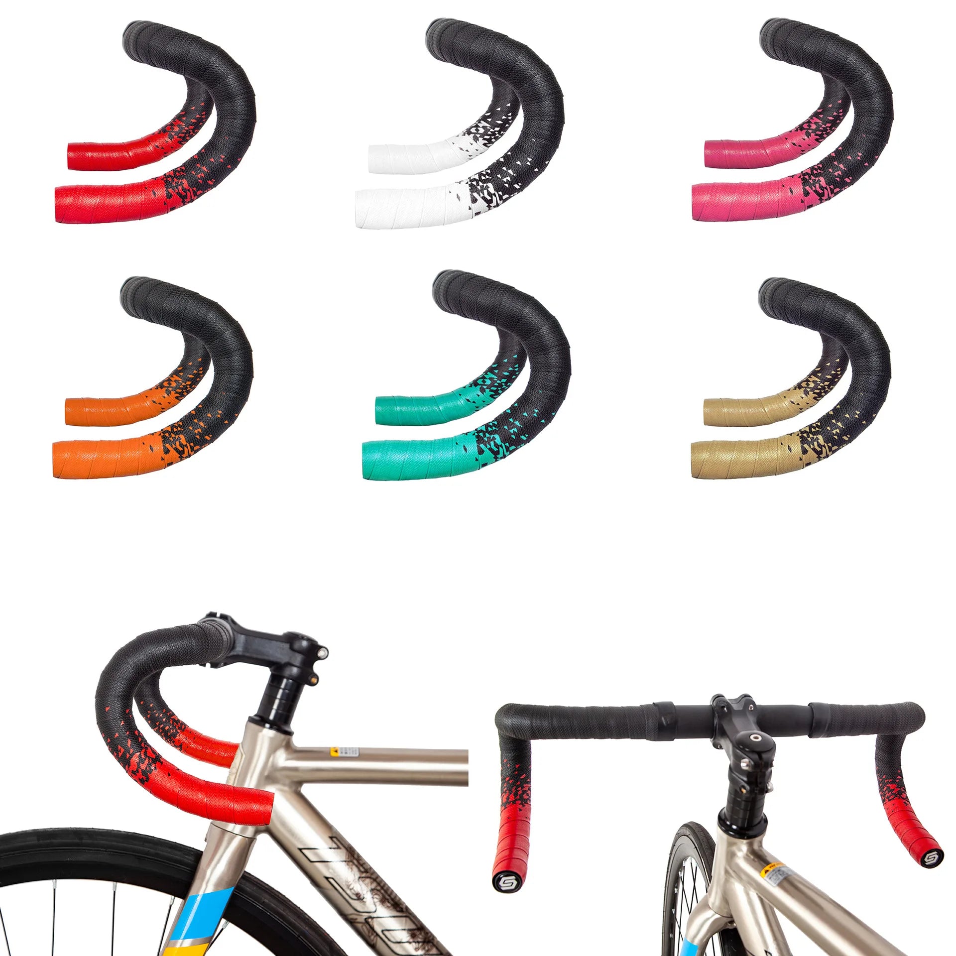 Gradient Color Road Bike Handlebar Tape Anti-slip Shock-absorbing Fixed Gear Double-color Bicycle Bent Leather