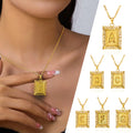 Initial Letter Pendant Necklace for Men Women Gold Plated Square Capital Monogram Necklace Alphabets From A-Z Jewelry