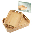 Bamboo Rectangular Serving Tray 2 Piece Set Thickened Natural Color Serving Tray Multifunctional Serving Tray with Metal Handle