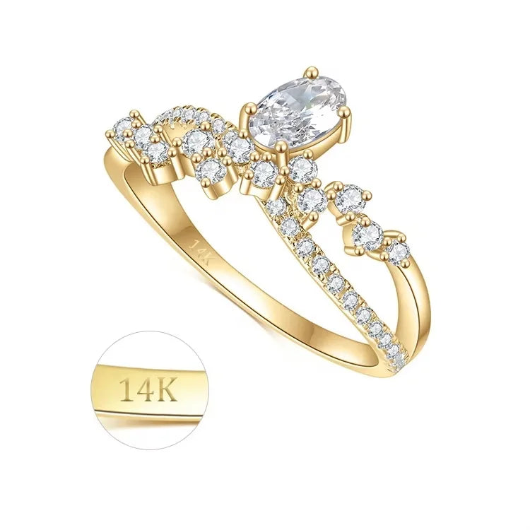 W1302R Abiding Trendy Stackable 14K 18K Real Gold White Cz Rings Split Intersect Shank Cubic Zirconia Cluster Ring