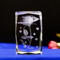 Small Bridge Wholesale Customization 3d Laser Crystal Souvenir Flower Rose Glass Cube for Valentines Day