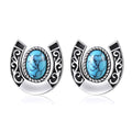 YFN Jewelry 925 Sterling Silver Two Tone Horseshoe Turquoise Stud Earrings