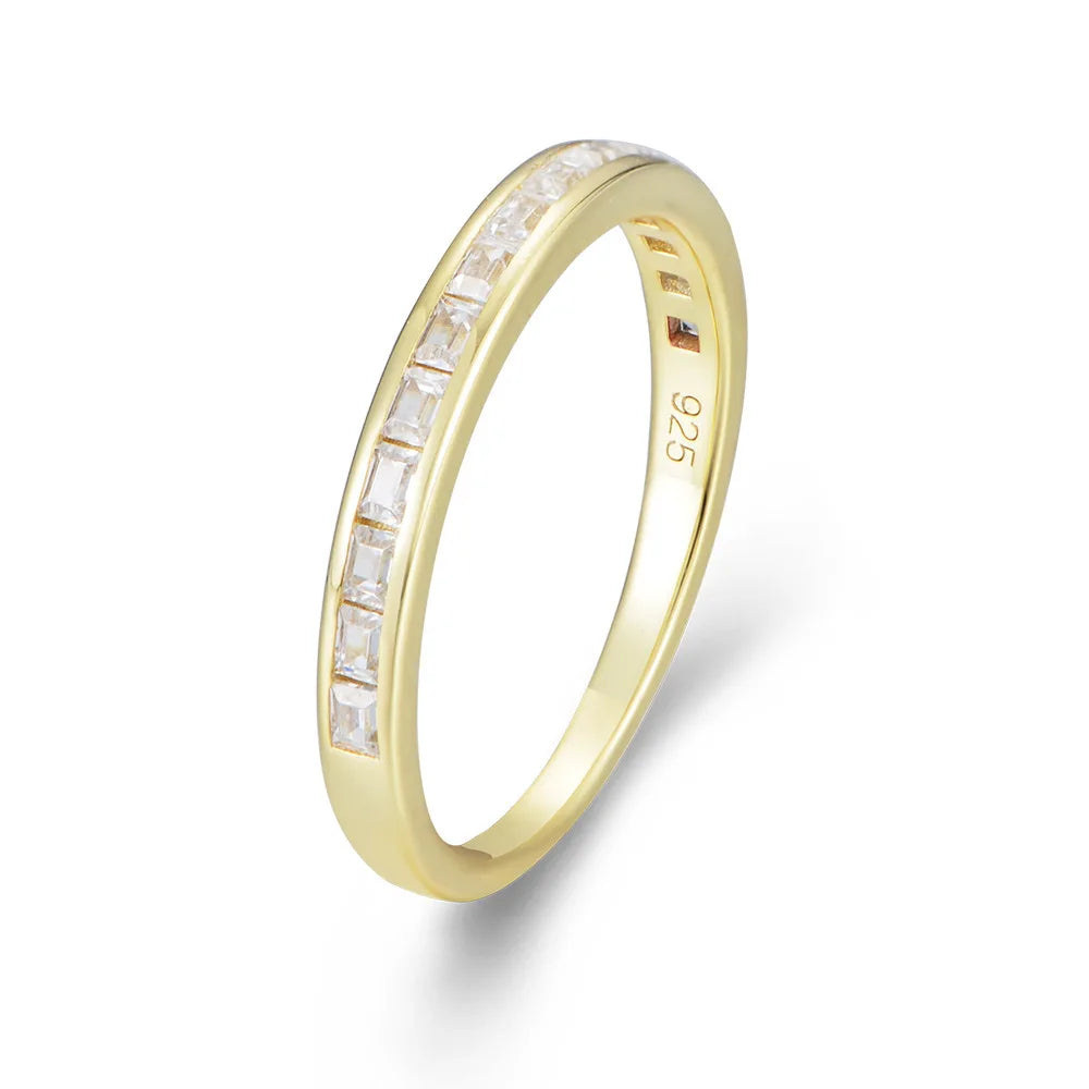 Fine Jewelry 925 Sterling Silver Wedding Rings Geometric square Diamond Row of Zircon Gold Plated Couple Rings Engagement