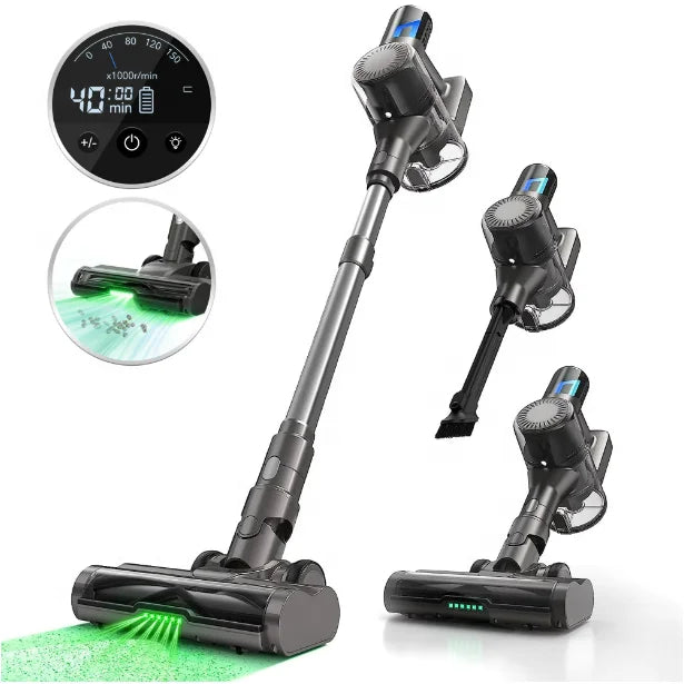 MOOSOO Cordless Vacuum Lightweight Stick Vacuum Cleaner With 35Kpa Suction Dust-Revealing Headlight