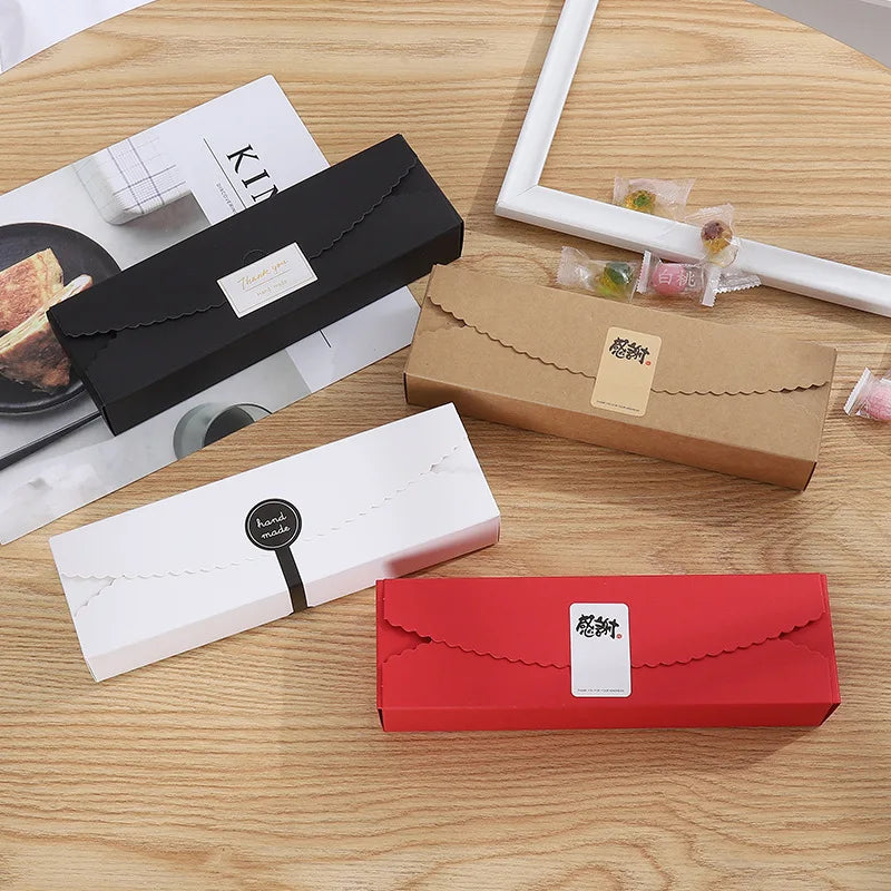 New Pastry Box Long Baking Cranberry Biscuit Chocolate Candy Packaging Box for Takeaway Package