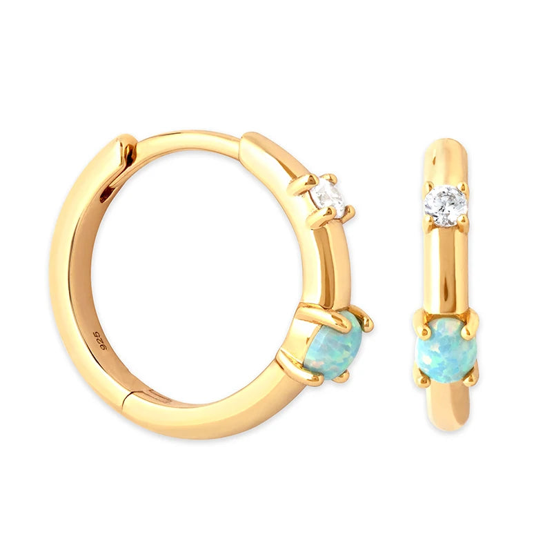 Gemnel New Arrivals 925 Silver 18k Gold Plated Opal Cubic Zirconia Huggie Hoop Earrings