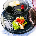 New Arrival Eco-Friendly Gold Rim Glass Dinner Plates Clear Wedding Glass Plates with Color Enamel Technique