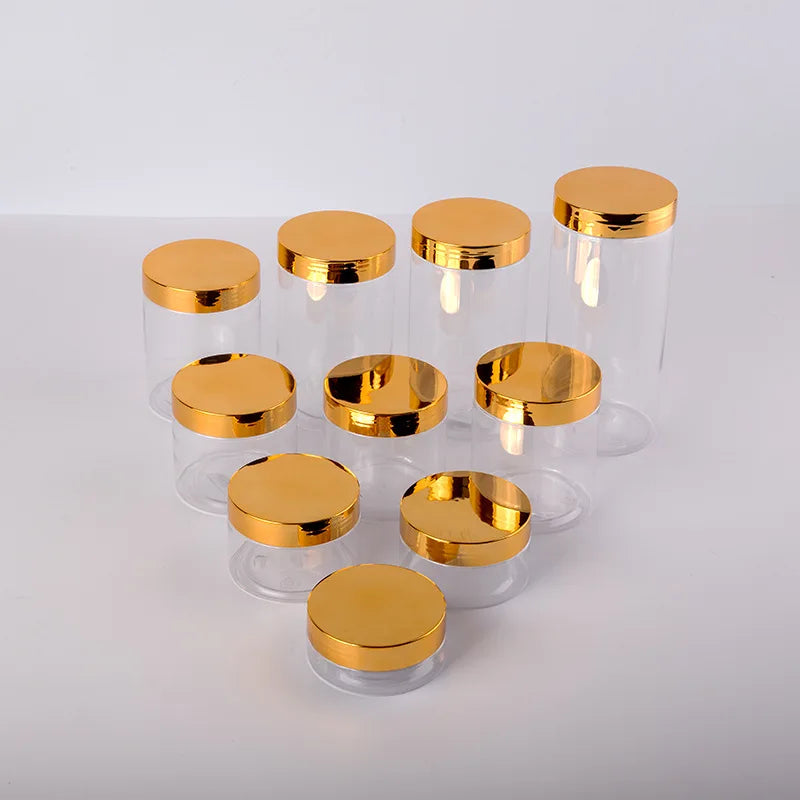 Makeup Containers Skincare Cream Pots Empty  Plastic Cosmetic Jars 100ml 120ml 150ml 250ml 500ml with Gold Lid