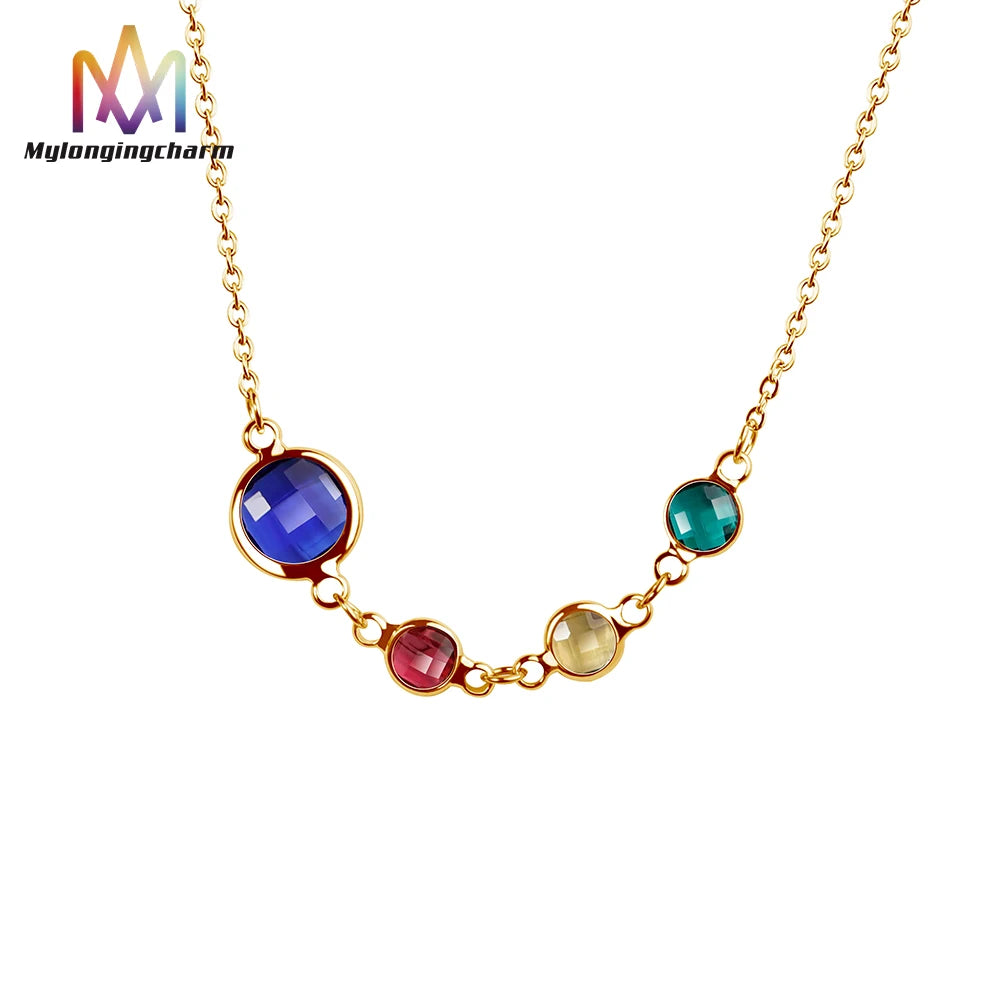 Personalized Multicolor Round Birth Stone Choker Gemstone Family Birthstone Necklaces Women Jewelry