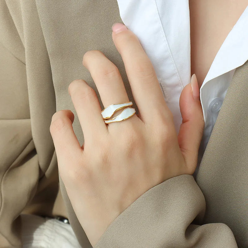 18K Gold Plated Irregular Opening Niche Ring for Women Stainless Steel  Dripping Oil Irregular Open Ring Waterproof