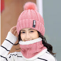 Outdoor Women's Winter Hat Caps Knitted Wool Warm Scarf Thick Windproof Pom Pom Hat Scarf Set for Women
