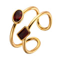 French Style 18K Gold Plated S925 Sterling Silver Jewelry Geometric Oval Square Topaz Gemstone Rings for Party Weddings