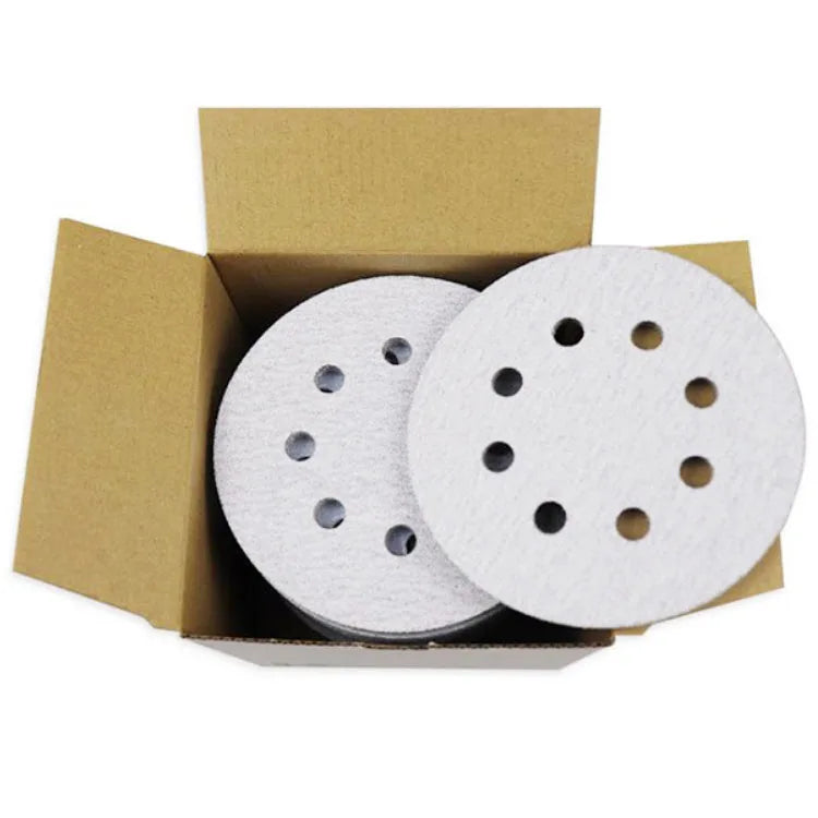 125mm 8 Hole Medium Hardness OEM/ OBM Customized Support Abrasive Sanding Disc Hook Loop Backing White for Wood Metal Polishing