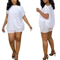 S-2XL Women's European and American Fashion Casual Solid Color Bat Sleeve T-shirt Drawcord Top Shorts Two-piece Shorts Set Women