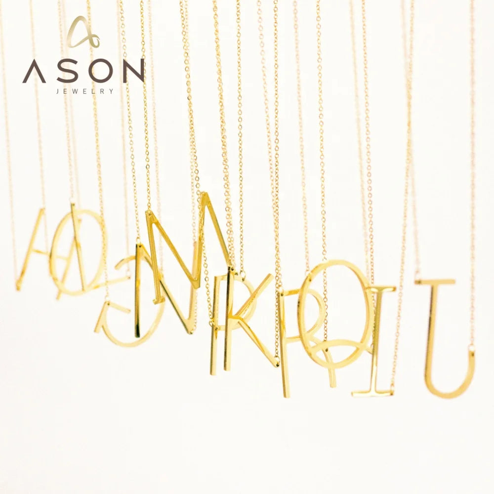 Ason Jewelry Design Simple A-Z Letter Pendant Necklace Stainless Steel 18k Gold Plated Chain Pendant Initial Necklace Wholesale