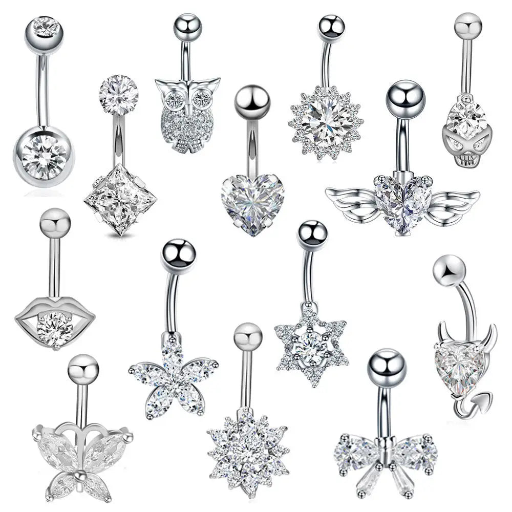 Trendy Unique Zircon Navel Ring Silver Jewelry Stainless Steel Belly Button Ring Body Piercing Women Jewelry and Accessories