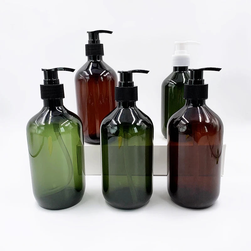 Custom logo clear Transparent Brown White Black Amber Green 300ml 400ml 500ml Pump Shampoo Bottle with Pump Heads
