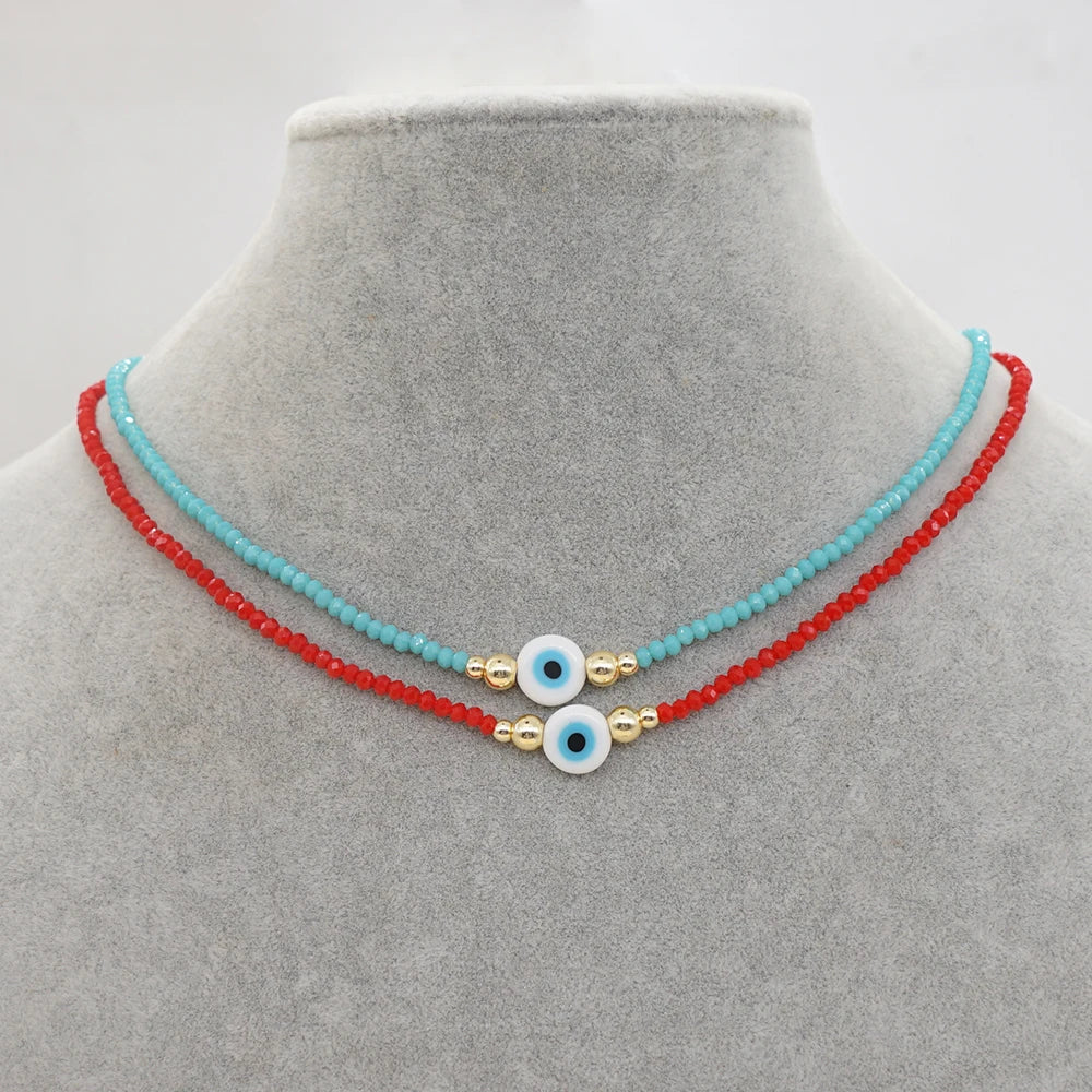 Go2Boho Classic Style Evil Eye Necklace for Women Golden Iron Gallstone Beads Crystal Beaded Choker Neck Chains Jewelry Gifts