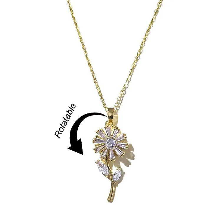 G1600 Wholesale Free Rotatable Flower CZ Zircon Pendant Lips Chain Necklaces Women Rotating Sunflower Necklace