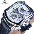 Forsining Retro Classic White Dial Blue Hands Transparent Automatic Mens Mechanical Watches Top Brand Luxury MegaBDM