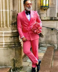 Custom Made 2025 New Men Suits Style Double Breasted Pink Groom Tuxedos Top Lapel Groomsmen Arket blazer (Jacket+Pants)