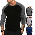 Men's Long-Sleeved Casual Patchwork T-Shirt Knitted Fabric Breathable Solid Style With Turtleneck Collar Top