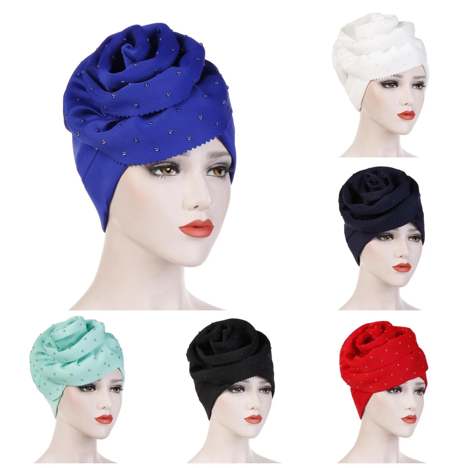 Fashion Women Beanie With Flower Ruffle Muslim Turban Pearl Beaded Hair Loss Hat Head Wrap Cancer Chemo Hat Fashion Bonnet 50%