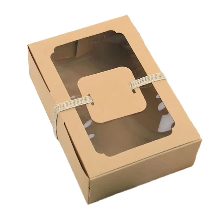 Cake Shop Cardboard Paper Boxes for Cookies  and Food Packing Macaroon Gift Packaging with Clear Window Kraft Paper Box