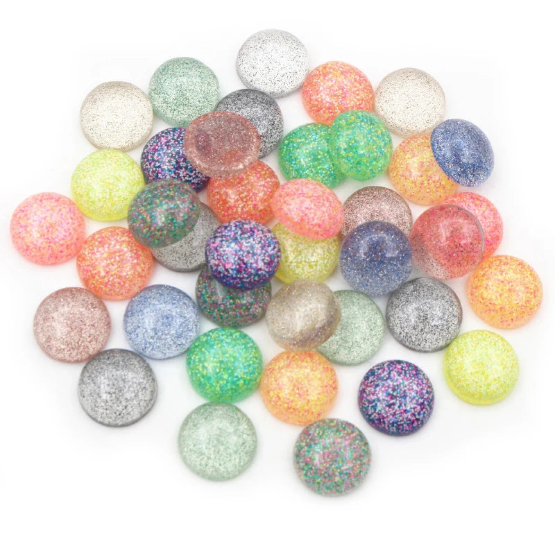 40pcs/lot 12mm Mix Colors Built-in Metal Transparent Cute Flat Back Resin Cabochon for Bracelet Earrings DIY Jewelry Accessories