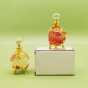 25ml Red Clear European Middle East Dubai Metal Alloy Jewelry Stones Perfume Bottle Empty Glass Essential Oil Attar Bottle