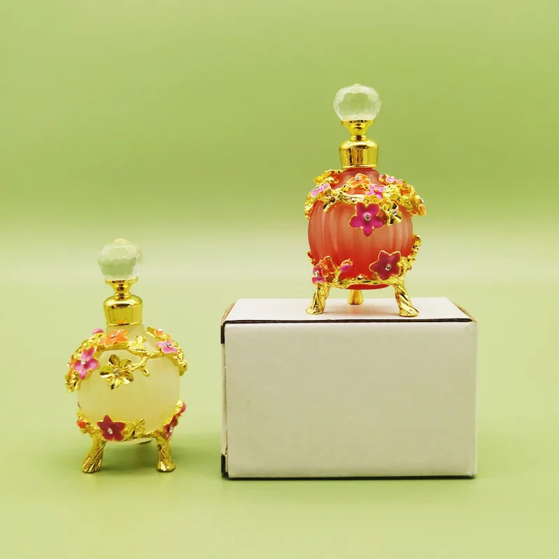 25ml Red Clear European Middle East Dubai Metal Alloy  Jewelry Stones Perfume Bottle Empty Glass Essential Oil Attar Bottle
