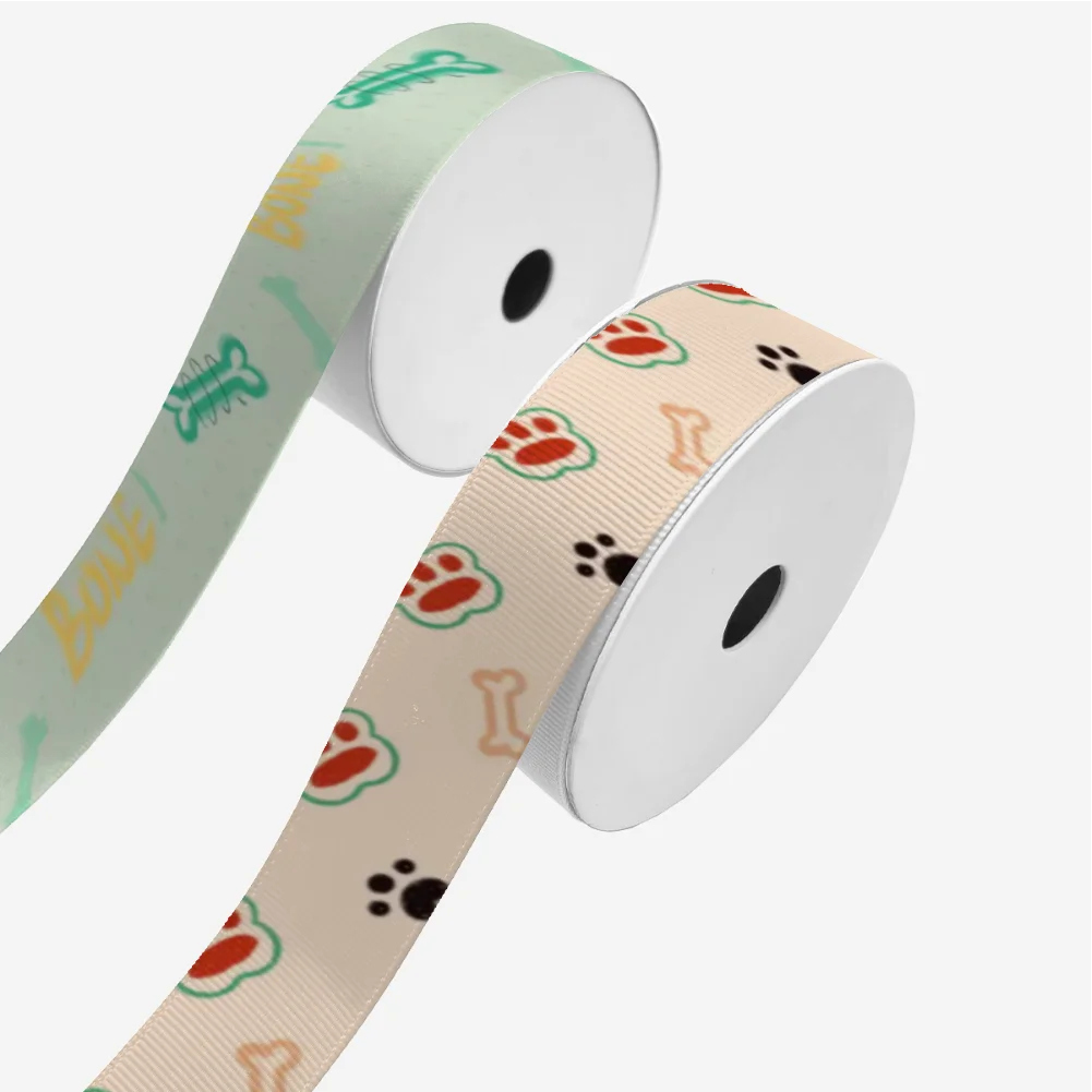 Pet Dog Bone Paw Print Satin and Grosgrain Ribbons