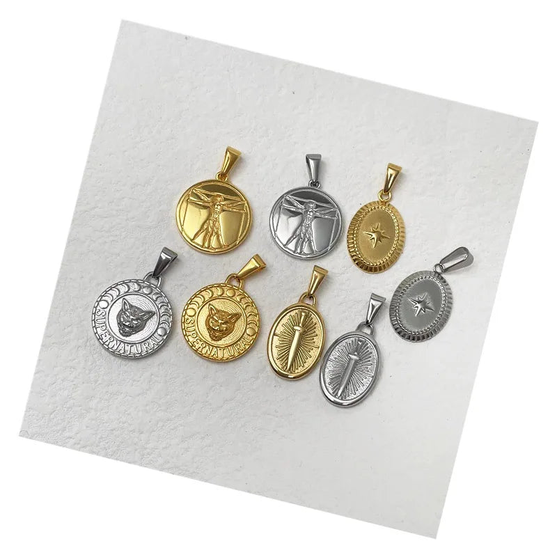 Hiphop Vitruvian Compass Pendant Jewelry 18K Gold Stainless Steel Mens Religious Saint Christopher Rose Flower Necklace Pendant