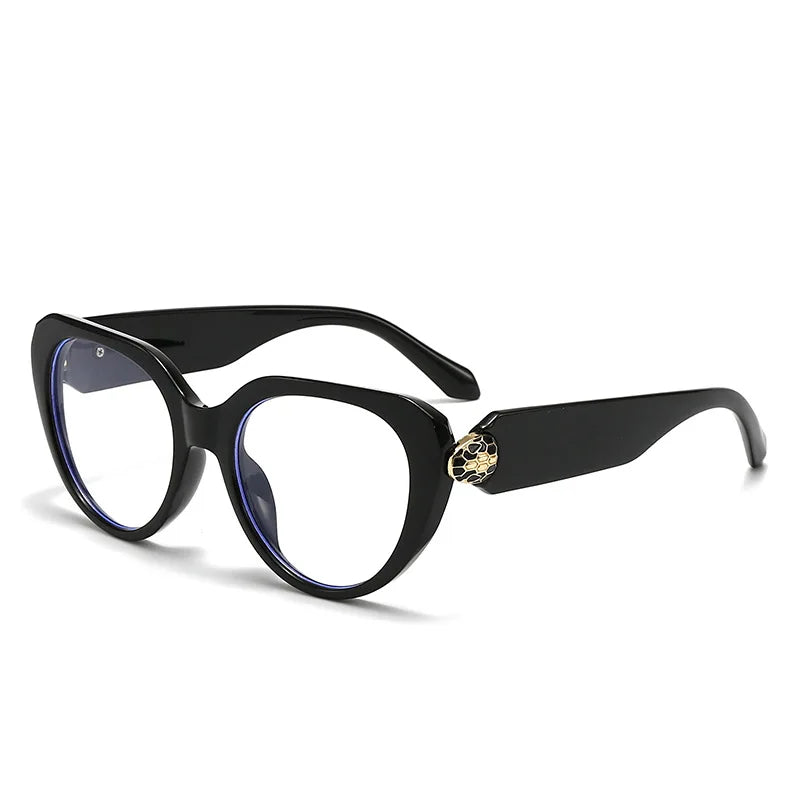 New Cat-eye Plain Glasses Personalized Metal Snake Head Decoration Fashion Glasses PC Frame Women's Glasses