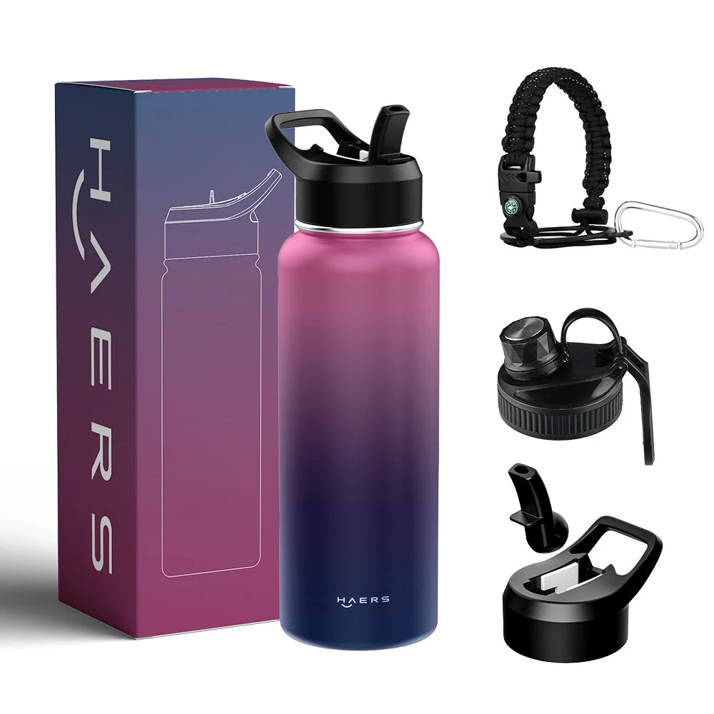 Custom Stainless Steel 32 40 64ozWater Bottle Double Wall Vacuum Flask Thermos Insulated Water Bottle with Straw