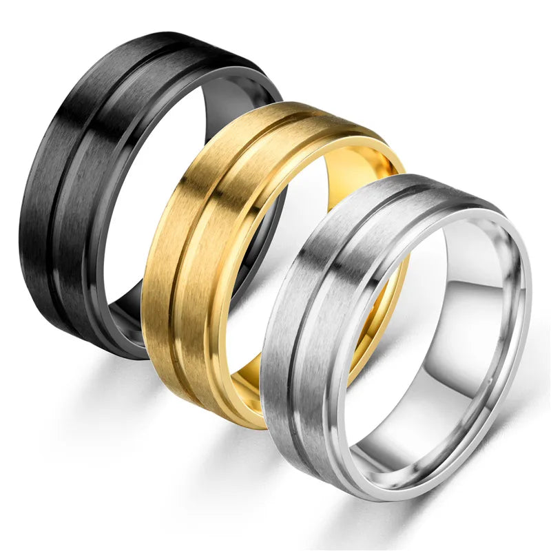 Wholesale New  Fashion 8MM Wide Middle groove Frosted Men's Stainless Steel Ring Fashion Jewelry