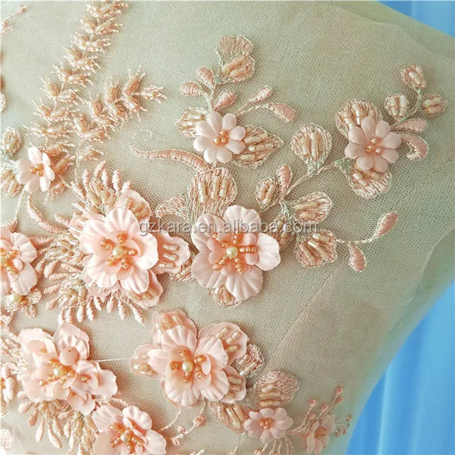 Decoration Accessories 3D Patches Flower Embroidered Beaded Lace Appliques Patch Pair Lace