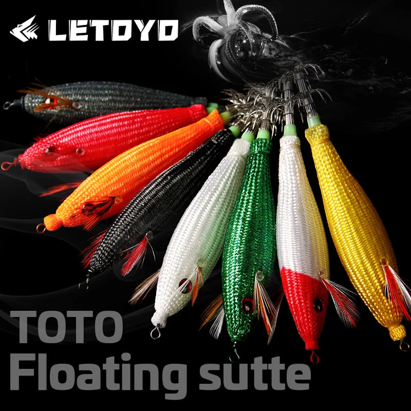 LETOYO LT130827 Floating Sutte Squid Jig 105mm 10g Fishing Lures Luminous Baits Squid Cloth Jigs Hooks EGI Squid Jig