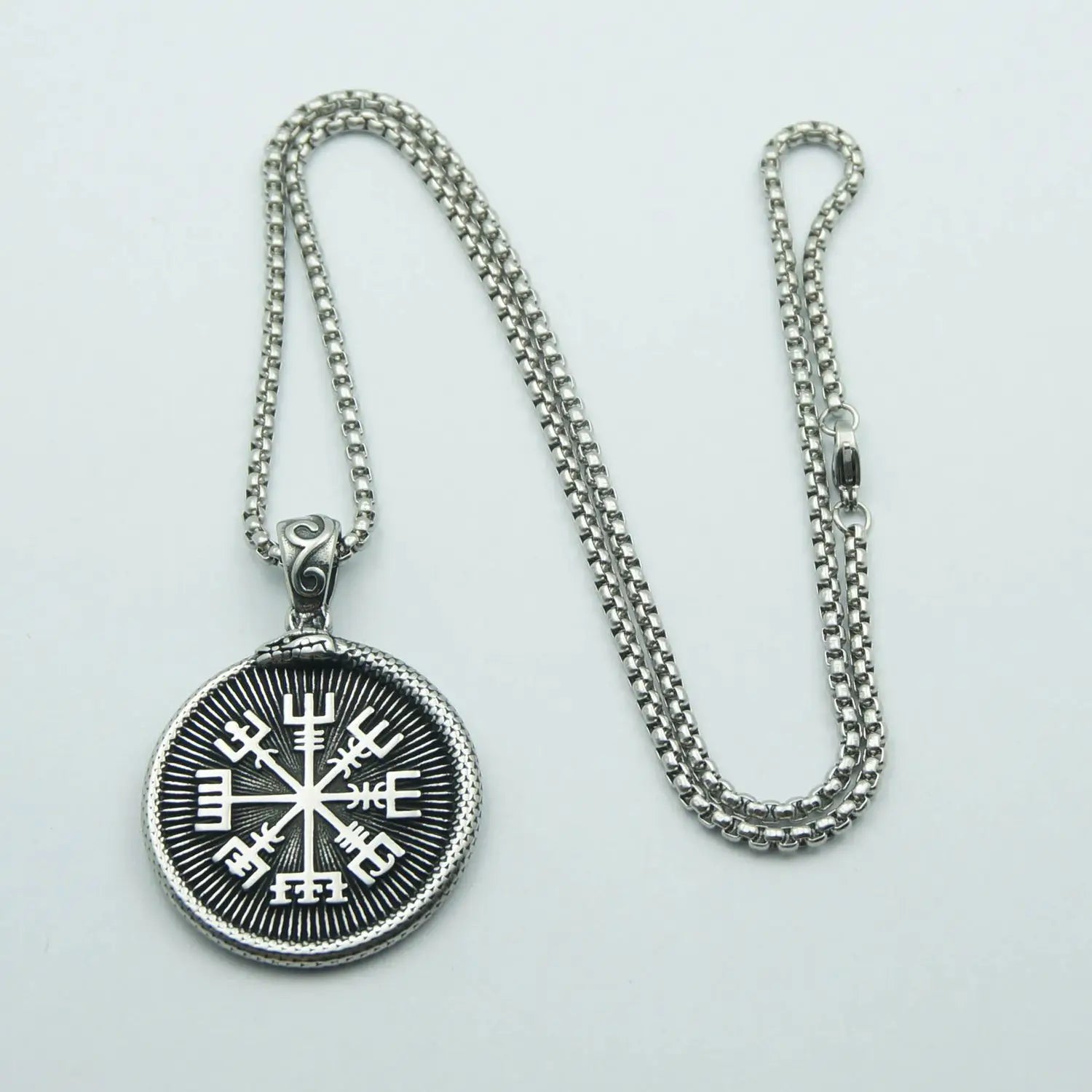 Vintage Stainless Steel Nordic Viking Odin Triangle Rune Necklace Mens Pendant Gift