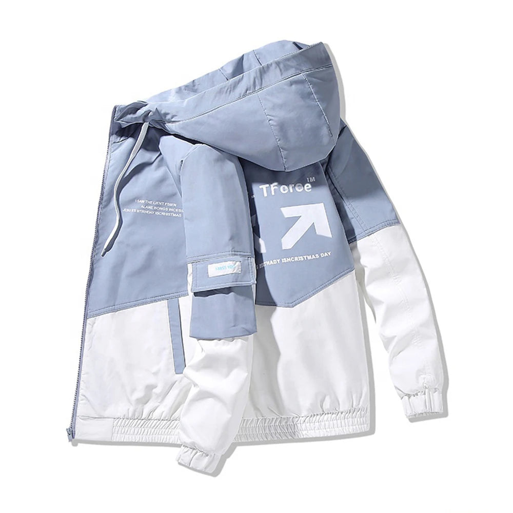 Shinesia Autumn Collection Eco-Friendly Windproof Printed Color Blocking Bomber Jacket Hooded Spandex/Polyester Streetwear