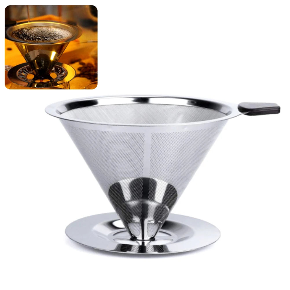 304 Stainless Steel Conical No Filter Paper Filter Baskets Dripper Coffee Tea Strainers