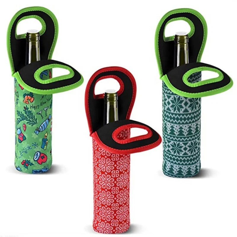 2024 Popular New Style Christmas Pattern Single Insulated Neoprene Champagne Wine Bottle Holder Sleeve