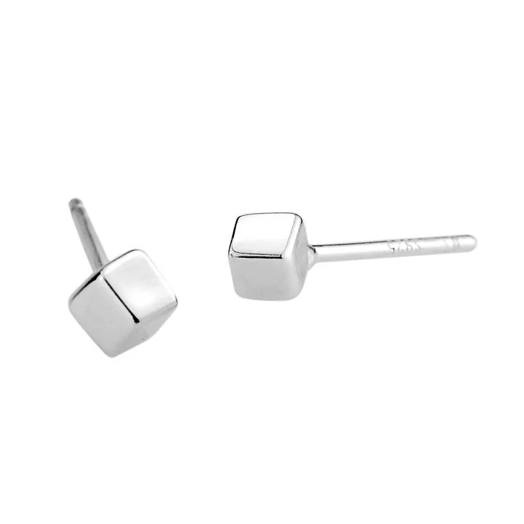 925 Sterling Silver Three-dimensional Square Stud Earrings for Women Elegant Wedding Jewelry Pendientes Mujer Moda 2022