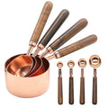 Kitchen Accessories 8 Pcs Stainless Steel Rose Gold Measuring Cups and Spoons Set with Wooden Handle