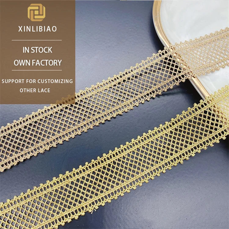 Golden Bilateral Lace Dress Trim Lolita Style DIY Gold Thread Embroidery Mesh for Shoes Bags & Clothing Decor