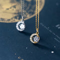 Genuine 925 Sterling Silver Cute Hollow Moon Shiny CZ Pendant Choker Necklace for Women S925 Necklaces Jewelry